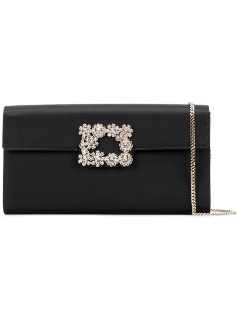 Roger Vivier Flower strass buckled clutch Black RBWAMFD0200RS0