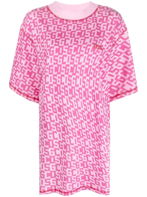 GCDS monogram-print T-shirt dress Pink SS23W590106