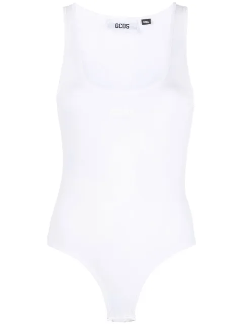 GCDS logo-print sleeveless bodysuit White SS23W610109