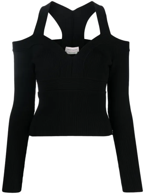 Alexander McQueen exposed shoulder knit top Black 734534Q1A5B