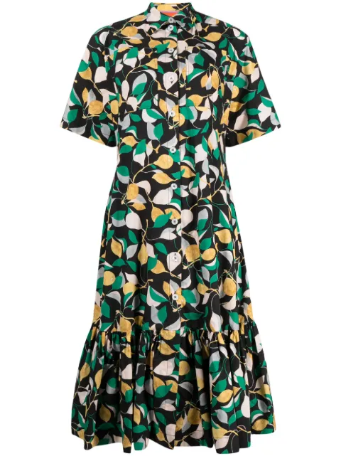 La DoubleJ orchard-print shirt midi dress Black DRE0441COT001