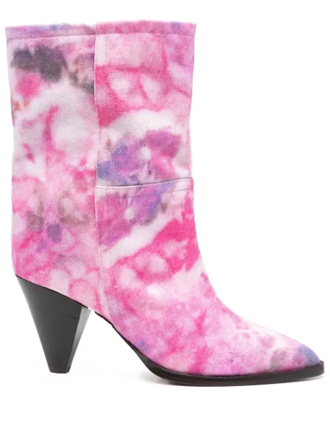 ISABEL MARANT Rouxa tie-dye print denim boots Pink BO0021FAA1A36S