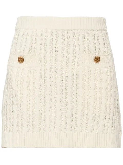 Prada cable-knit cotton miniskirt Neutrals 21421S2311204