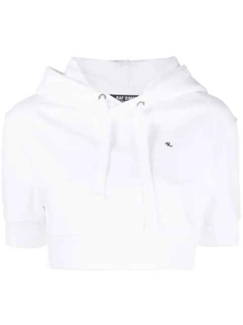 Raf Simons logo-embroidered cropped hoodie White 231W17419004