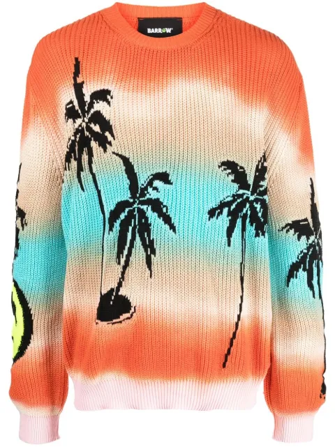 BARROW palm-tree print knit jumper Orange 033948