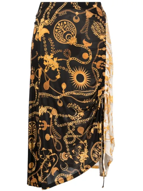 Marine Serre Ornament Moon-print midi skirt Black S096SS23WWOVVI034