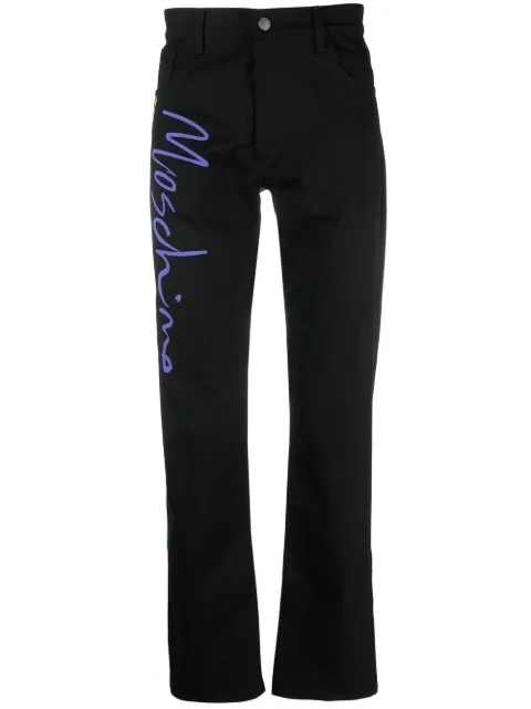 Moschino tailored logo-print trousers Black J03660220