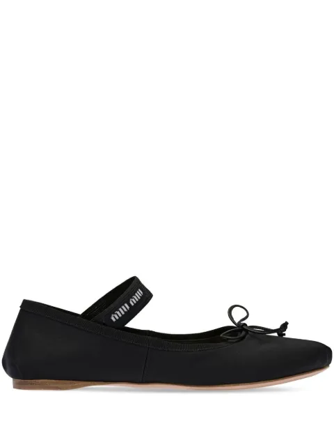 Miu Miu logo-strap satin ballerina pumps Black 5F794DFA005QU6
