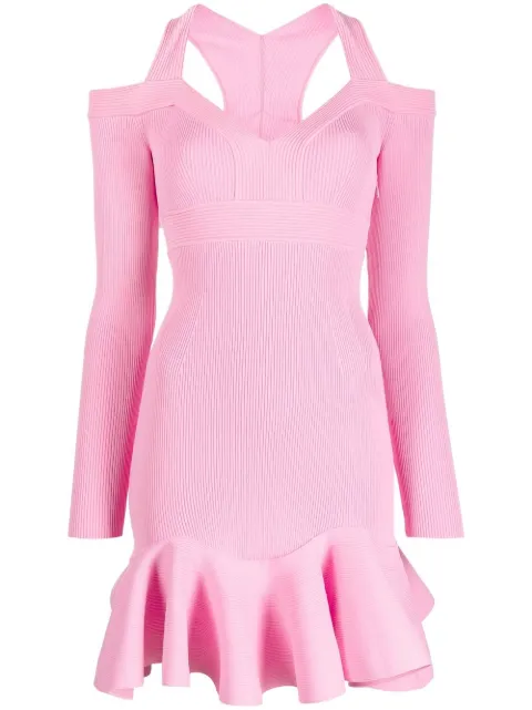 Alexander McQueen V-neck knitted mini dress Pink 734531Q1A5B