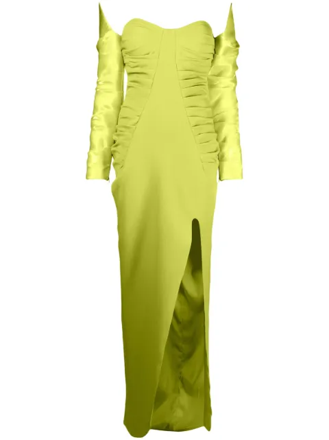 Gaby Charbachy off-shoulder ruched gown Green GCS1537