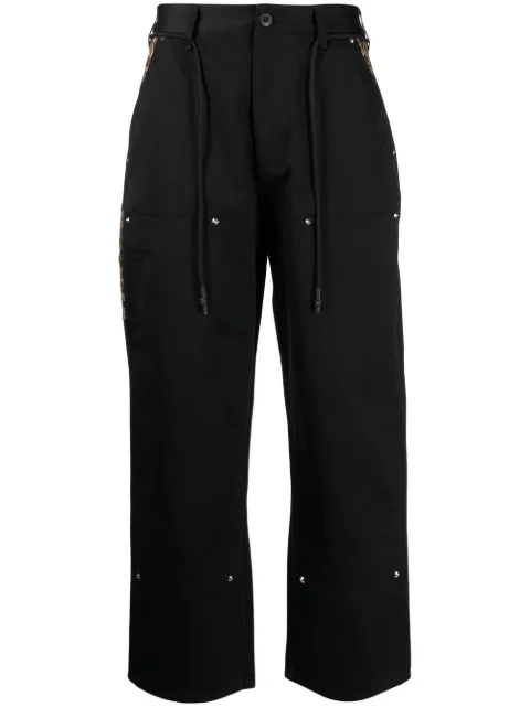 CLOT Carpenter leopard-print trim trousers Black CLPT22F50001
