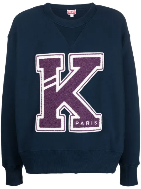 Kenzo logo-appliqué crew-neck sweatshirt Blue FD55SW4944MB