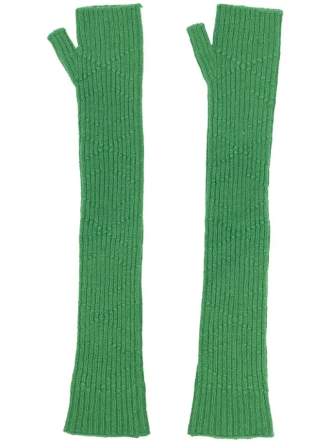 Barrie long knit fingerless gloves Green C174837
