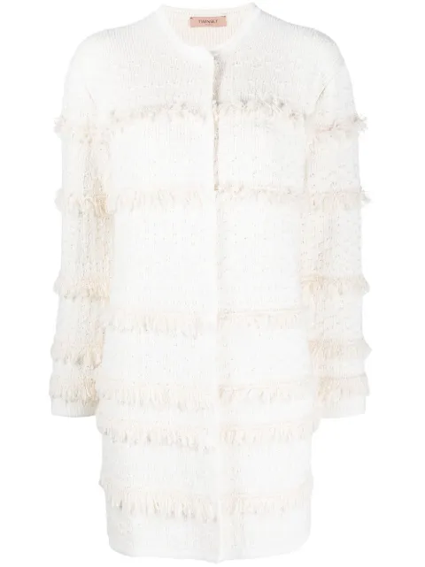 TWINSET fringe-detail long-sleeve cardi-coat Neutrals 231TP3430