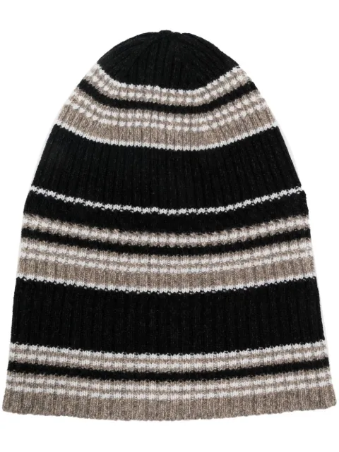 Barrie cashmere striped beanie hat Black C195854