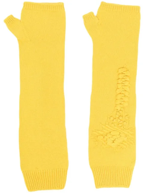 Barrie cashmere fingerless mittens Yellow C30832