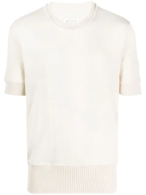 Maison Margiela ripped-edge knitted T-shirt Neutrals S50HL0008S18204