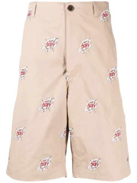 Junya Watanabe MAN graphic-print cotton shorts Neutrals WKP021