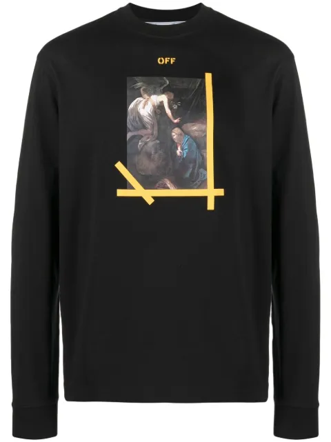 Off-White painting-print long-sleeve T-shirt Black OMAB064C99JER0121001