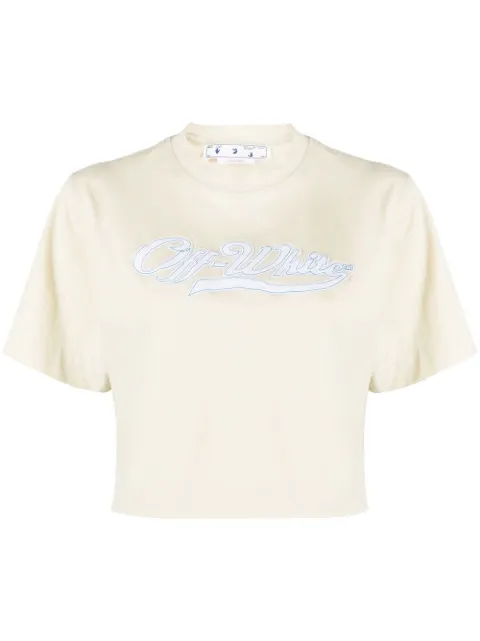 Off-White logo-print cropped T-shirt Neutrals OWAA090S23JER0046145