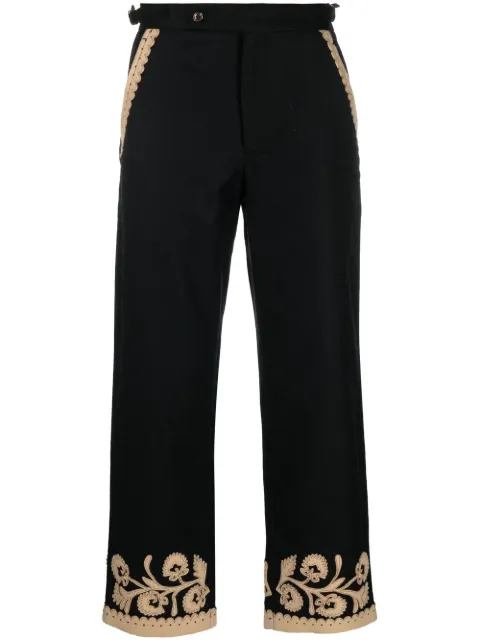 BODE embroidered-hem detail trousers Black MRF22BT034