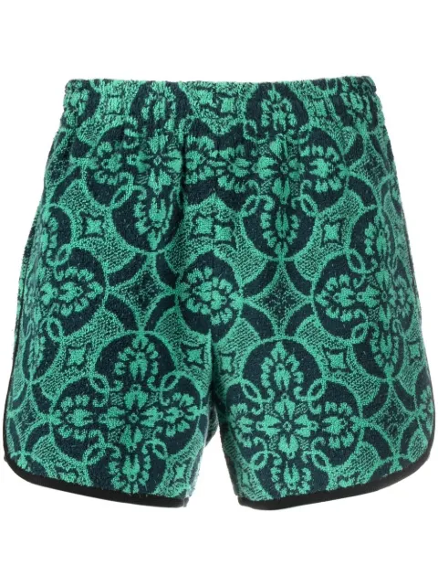 Marine Serre Oriental Towels track shorts Green SH029SS23MWOVCO0005