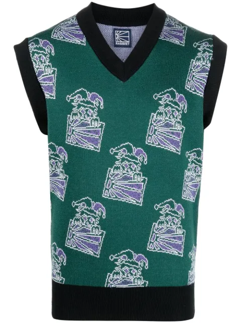 RASSVET clown-intarsia knitted vest Green PACC12N004