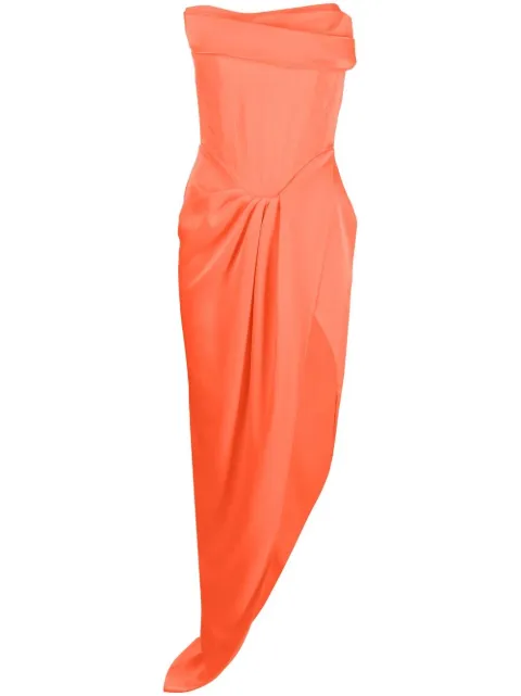 Alex Perry Harland draped satin corset gown Orange D940