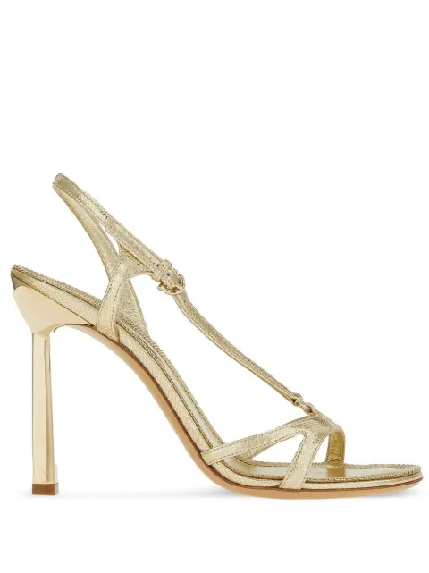 Ferragamo Gancini 105mm metallic leather sandals Gold 758632