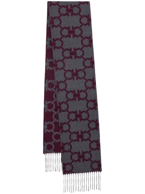 Ferragamo Gancini print frindged scarf Blue 757900