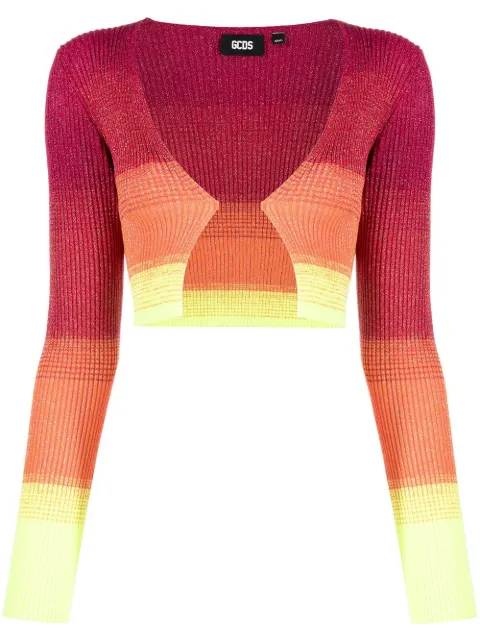 GCDS degradé-effect lurex cropped cardigan Yellow SS23W370902