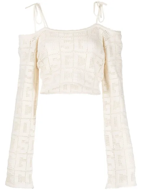 GCDS crochet-knit logo crop top White SS23W380920