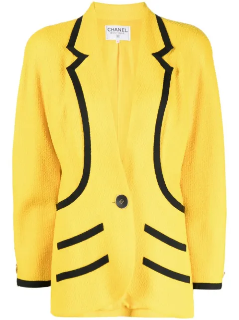 CHANEL Pre-Owned 1990-2000 contrast trimming single-button jacket Yellow 42