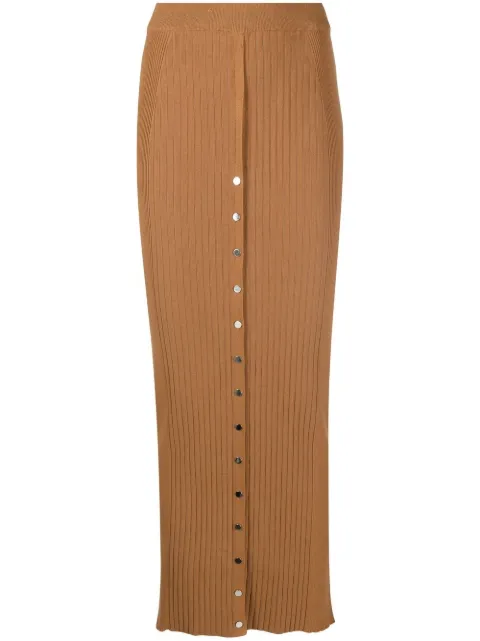 Rabanne ribbed cotton-blend midi skirt Brown 23PMJU351ML0027