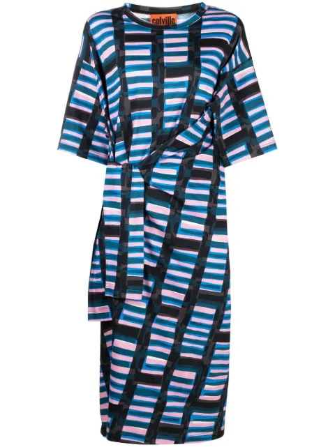 colville abstract-print twisted midi dress Black CVS23183BBP