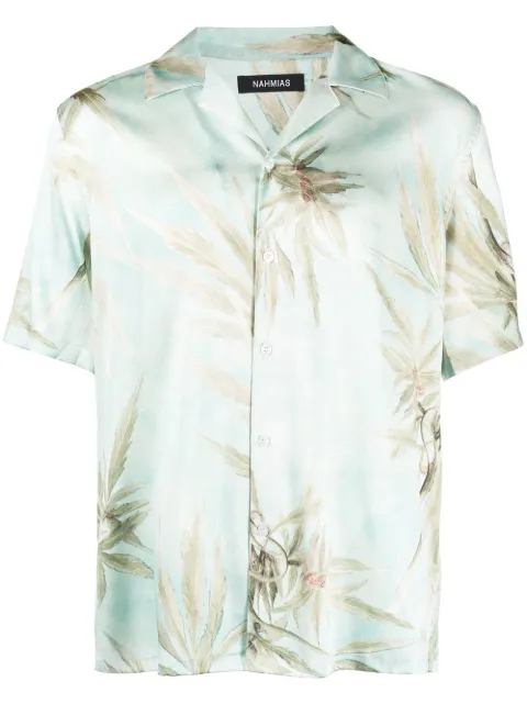 Nahmias palm tree-print bowling shirt Blue SS23W7SH4340
