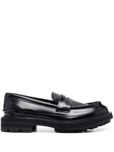 Alexander McQueen tread-sole penny-slot loafers Black 736513WIC60