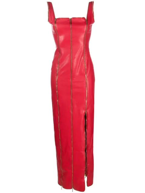 JEAN-LOUIS SABAJI zip-detail faux leather maxi dress Red 600431