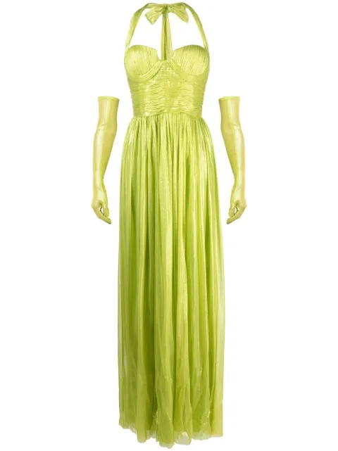 JEAN-LOUIS SABAJI ruched-detail halterneck maxi dress Green 600415G