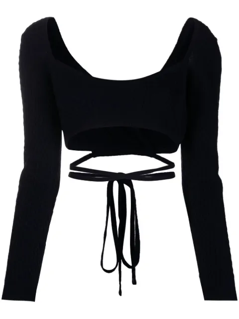 Patou cropped tie-fastening top Blue KN1228041