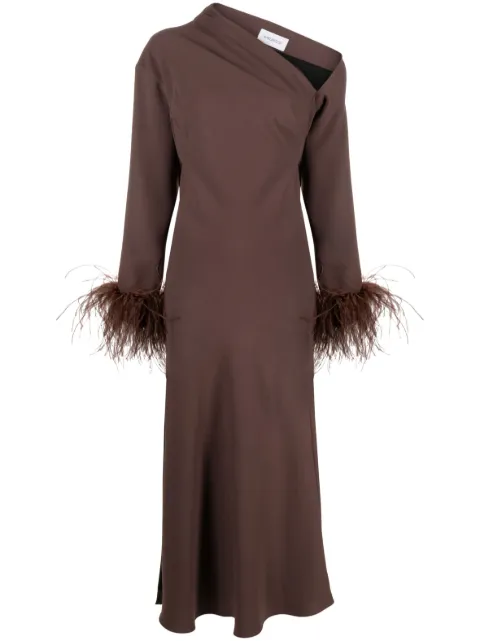 16Arlington Adelaide feather-trim midi dress Brown D159AW23CHOCFTH