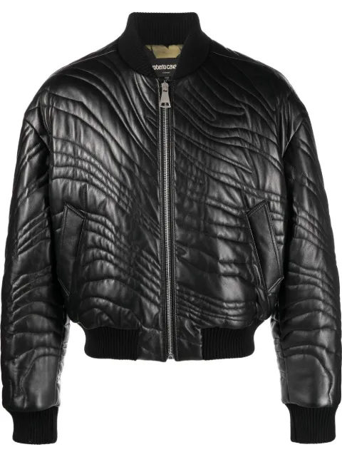 Roberto Cavalli stripe-quilted leather bomber jacket Black RRP820ISA2F