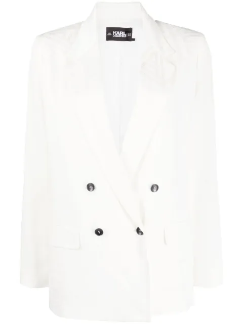 Karl Lagerfeld logo-jacquard double-breasted blazer White 235W1408110