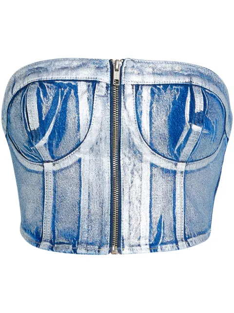 Karl Lagerfeld Jeans KLJ-appliqué denim bustier top Blue 235J1603153