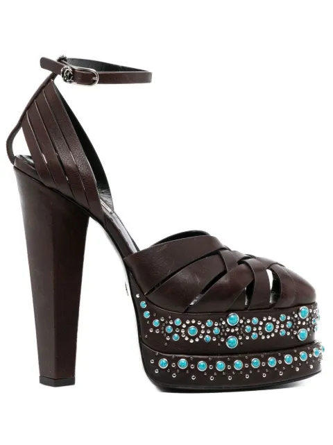 Roberto Cavalli caged leather platform pumps Brown RKS009PZCB8