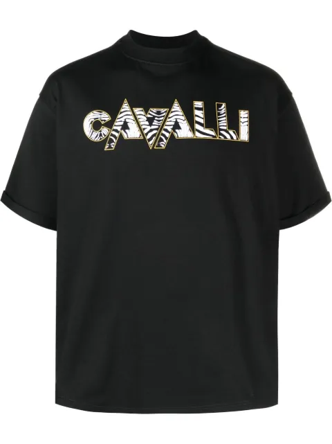 Roberto Cavalli zebra-print logo T-shirt Black RRT62OJD060