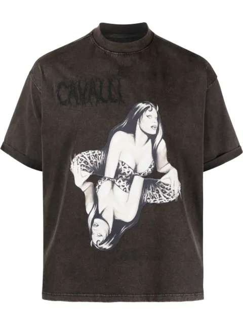Roberto Cavalli graphic-print T-shirt Grey RRT62KJD555