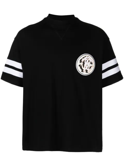 Roberto Cavalli Mirror Snake-patch piqué T-shirt Black RRT62DJD060