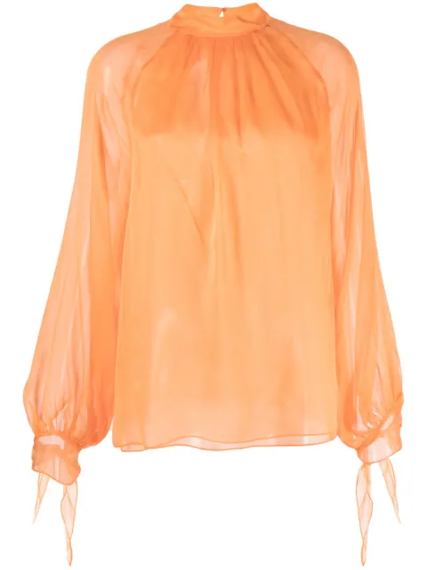 Roberto Cavalli semi-sheer silk blouse Orange RKT700XV005
