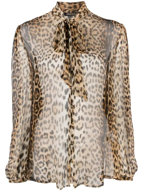 Roberto Cavalli leopard-print sheer pussybow blouse Neutrals RKT705CZH26